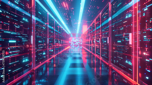 Data classification process visualized in a vibrant dynamic data center showcasing analytic tools and storage solutions