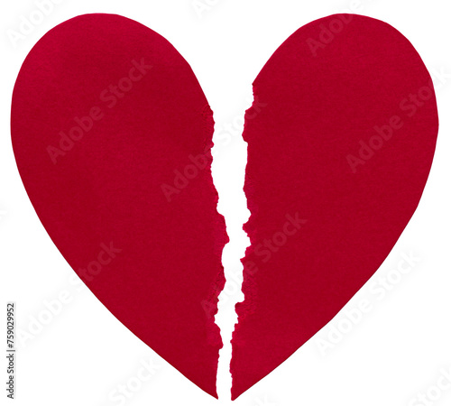 A red paper heart that is torn apart 