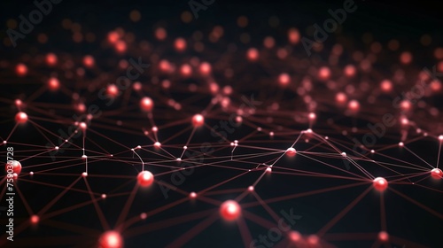 red, white, nodes, lines, dark, background, network, connectivity, concept, interconnected, graphic, abstract, visualization, technology, digital, communication, internet