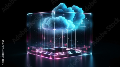 neon, cloud, transparent, cube, dark, background, glowing, light, particles, floating, picture, imagine, contained, within, against, main, words, sentence, art, abstract, surreal, vibrant