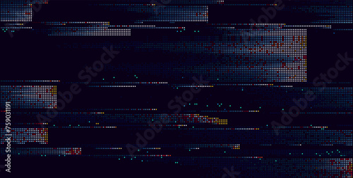 Colorful Glitch Screen Effect Background. Abstract Digital Pixel Dots Noise Glitch Error. Overlay Texture Pixel Sorting Effect Illustration. Modern Sci-Fi Game Vector Background.
