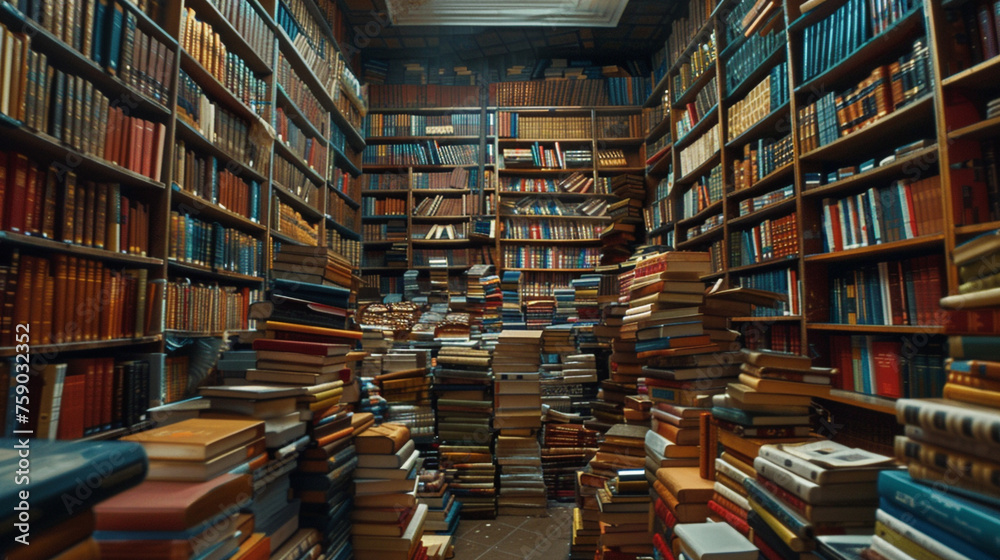 A library with floor-to-ceiling bookshelves filled with books of all shapes and sizes, their colorful spines creating a vibrant mosaic of knowledge and imagination. A library with floor-to-ceiling bookshelves filled with books of all shapes and sizes, their colorful spines creating a vibrant mosaic of knowledge and imagination.