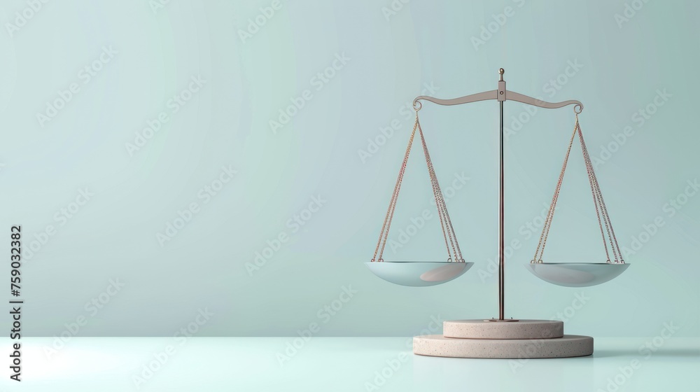 Close up balance scales of justice for attorney law copy space background. AI generated image - obrazy, fototapety, plakaty 