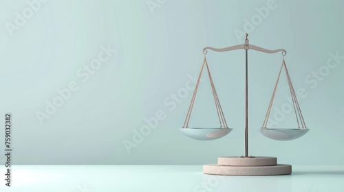 Close up balance scales of justice for attorney law copy space background. AI generated image photo