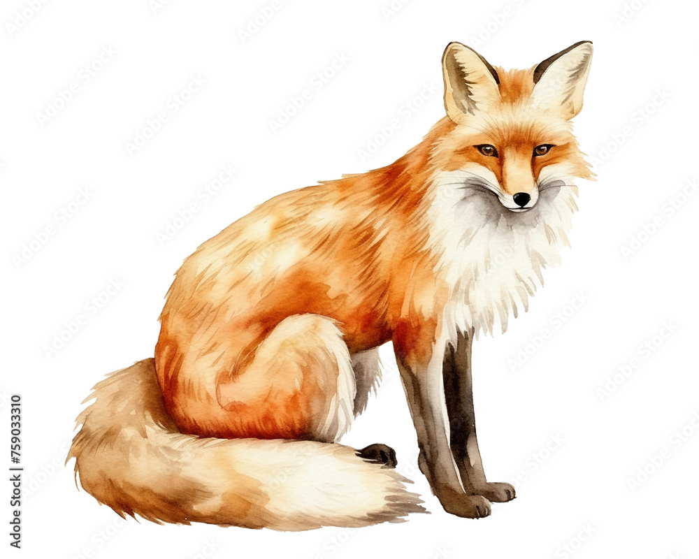 Obraz premium Fox single object watercolor illustration isolated on white background for removing backgroundIsolate