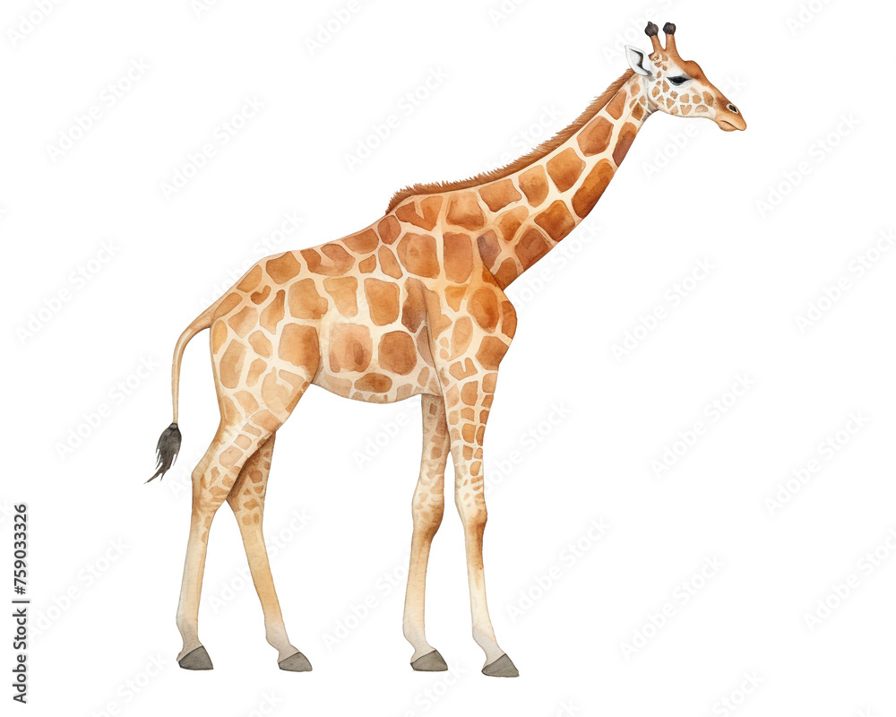 Obraz premium Giraffe single object watercolor illustration isolated on white background for removing backgroundIsolate