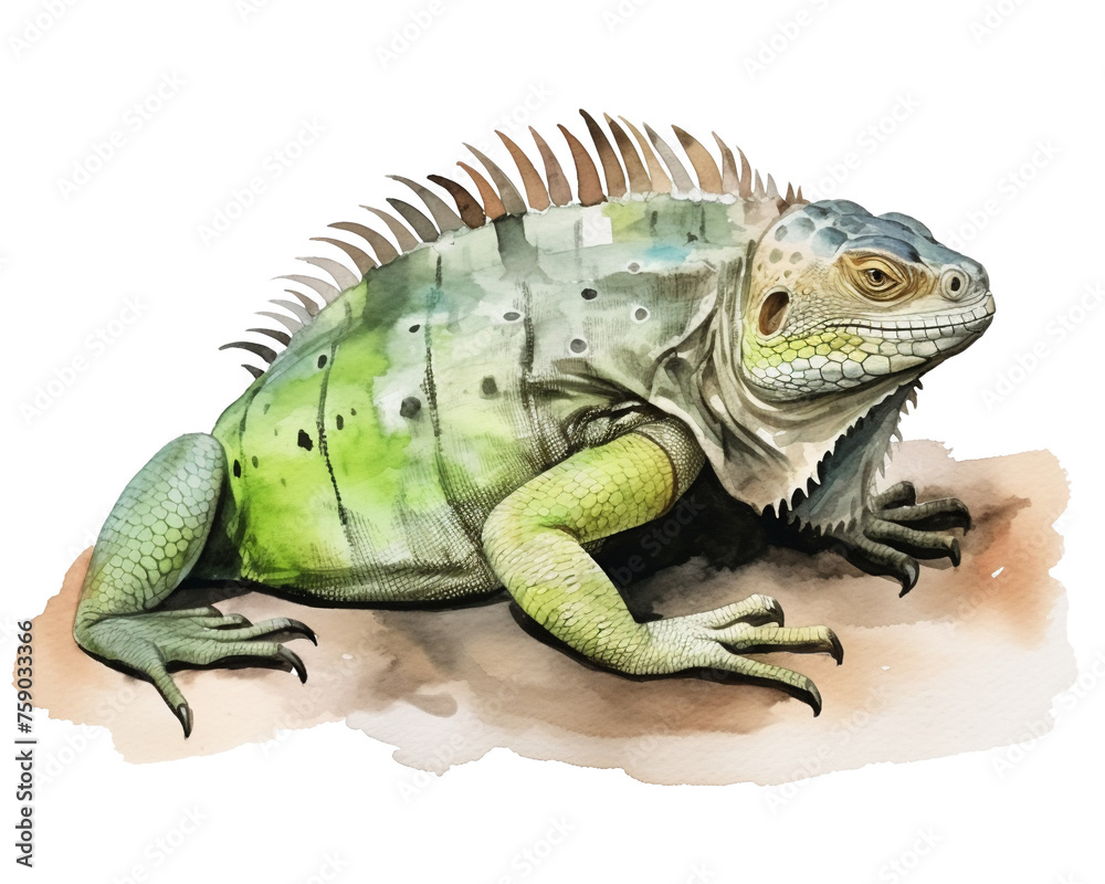 Obraz premium Iguana single object watercolor illustration isolated on white background for removing backgroundIsolate