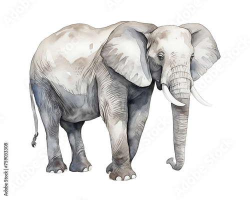 Elephant single object watercolor illustration isolated on white background for removing backgroundIsolate