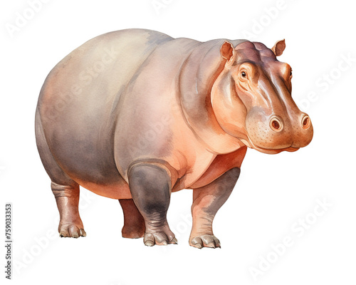 Hippopotamus single object watercolor illustration isolated on white background for removing backgroundIsolate