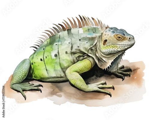 Iguana single object watercolor illustration isolated on white background for removing backgroundIsolate