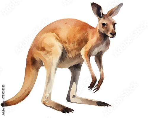 Kangaroo single object watercolor illustration isolated on white background for removing backgroundIsolate