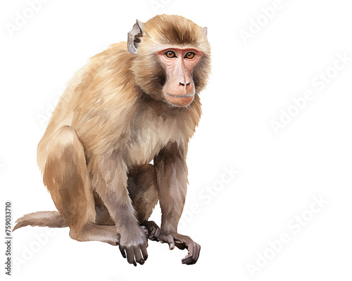Baboon single object watercolor illustration isolated on white background for removing backgroundIsolate