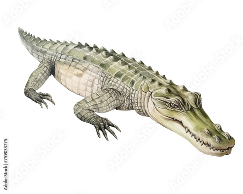 Crocodile single object watercolor illustration isolated on white background for removing backgroundIsolate