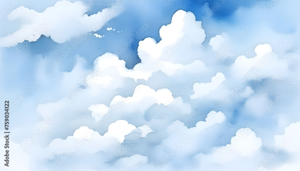 Watercolor Shades The White Cloud and Blue Sky with small clouds, brush ...