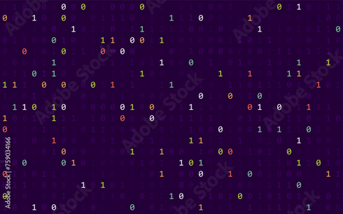 Mathematics Background - Binary Numbers in Random Pattern with Random Highlights. Colorful School Pattern for Children. Multicolor Math Physics Programming Algorithm Vector Illustration.