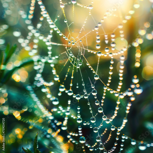 The soft light of dawn casts a gentle glow on countless dewdrops, each reflecting the world around in this close-up of a spider's web © Daniel