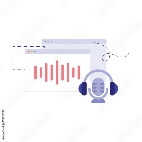Flat vector illustration of voice recognition and personal assistant concept