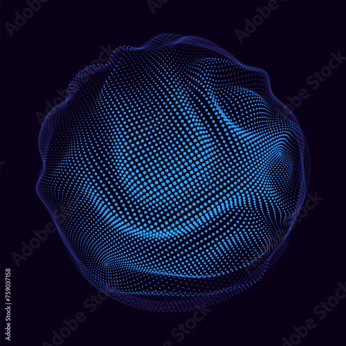 Sound Wave 3D Sphere Curve with Particles. Colorful Equalizer Background. Abstract Dots Audio Visualization Cover. Vector Illustration for Technology Music Posters, Covers, Banners, Events.