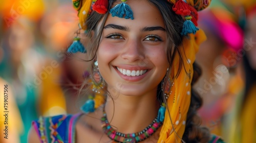 Joyful Woman at Colorful Cultural Festival