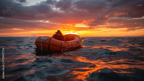 a person in a raft on water