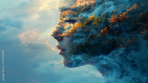 Surreal Portrait of Woman Merging with Stormy Seascape