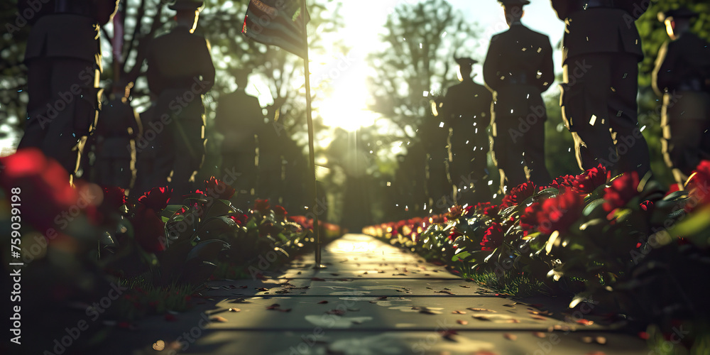 Remembering Our Heroes: A Modern Memorial Day Service with Wreath-Laying and Honor Guards - obrazy, fototapety, plakaty 