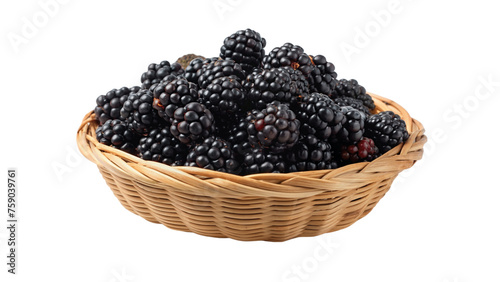 A realistic portrait of Blackberry in a basket isolated on Transparent background.