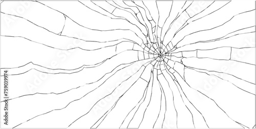 Broken Glass with Cracks. Bullet Marks on Glass. Vector Illustration.