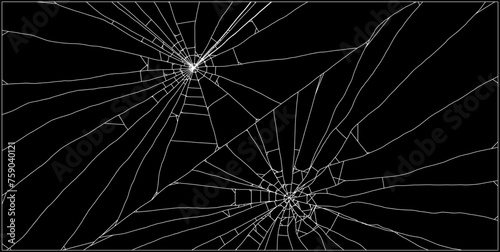 Broken Glass with Cracks. Bullet Marks on Glass. Vector Illustration.