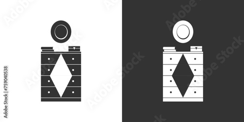 Interior icon with dresser. Black and white version. Furniture interior icon concept