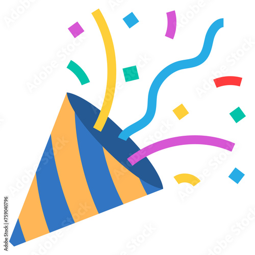 blue and yellow party popper flat style illustration
