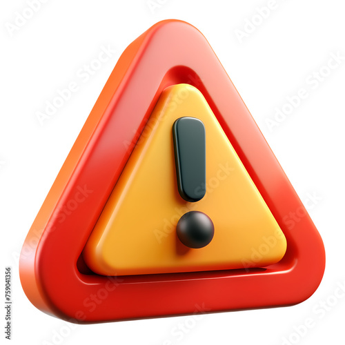 3d render of warning danger sign isolated on png transparent background