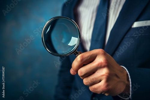 Businessman Examining Information With Magnifying Glass