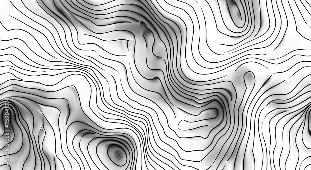 Abstract black and white wavy hand drawn seamless pattern.