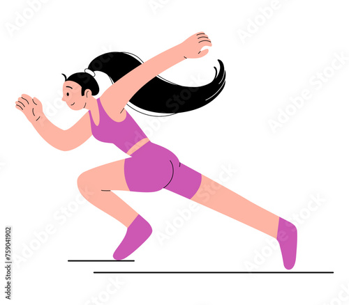 Track and field athletics. Trendy vector illustration. Female athlete running marathon. Sports event.