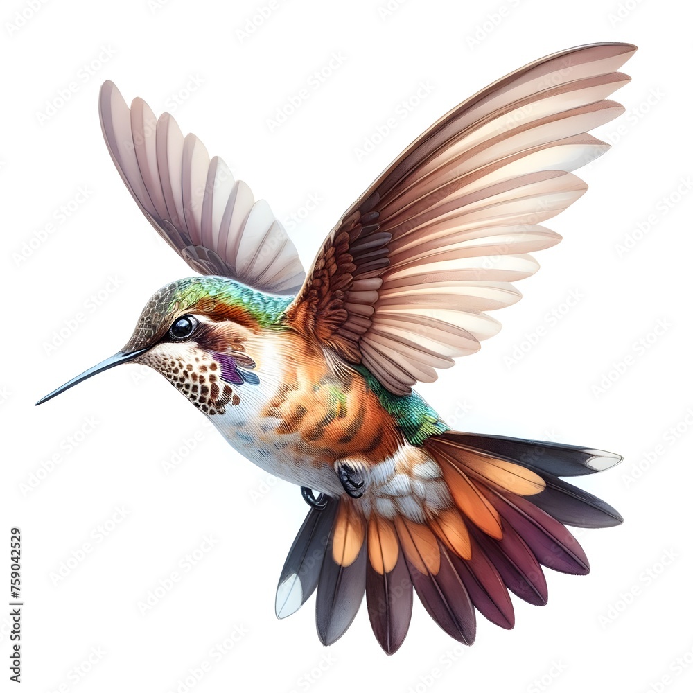 Obraz premium Hand drawn watercolour Brown-tailed Hummingbird isolated on white background 