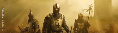 As the sun sets the Knights Templar embark on a sacred quest for the Holy Grail warriors of light and shadow photo