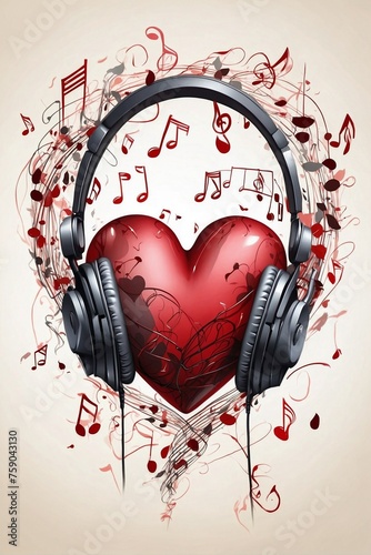 Heart with Headphones and Musical Notes: Musical Romance