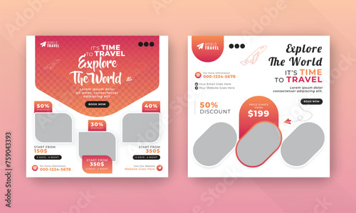 Travel the world social media post web banner marketing flyer design template
