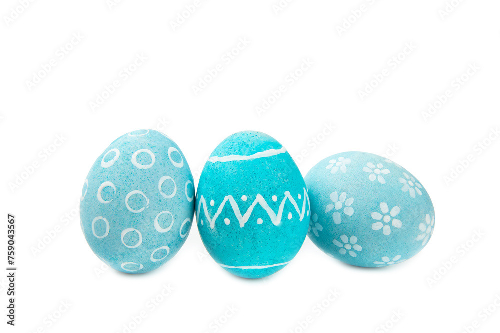 Obraz premium Easter eggs isolated on a white background. Handmade colorful Easter eggs. Easter celebration concept.