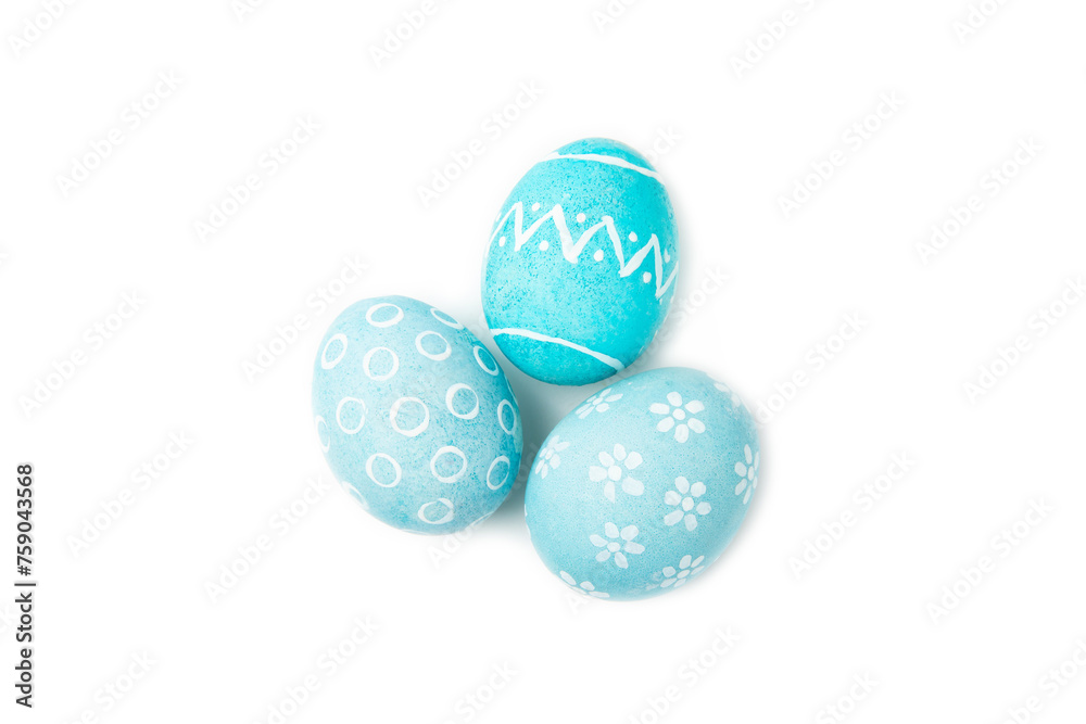 Easter eggs isolated on a white background. Handmade colorful Easter eggs. Easter celebration concept.