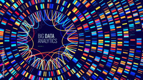 Circular Big Data Graph. DNA Test Infographic. Genome Sequence Map. Chromosome Architecture, Molecule Sequencing Chart. Genetic Science and Technology Concept. Vector Illustration Background.