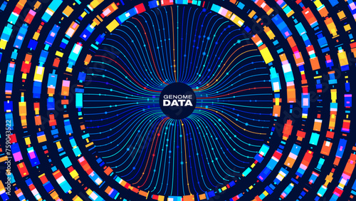 Circular Big Data Graph. DNA Test Infographic. Genome Sequence Map. Chromosome Architecture, Molecule Sequencing Chart. Genetic Science and Technology Concept. Vector Illustration Background.