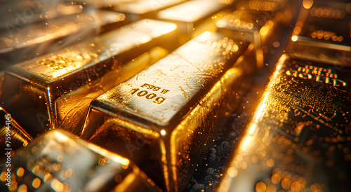 Shiny gold bars. The background of the financial banking concept.