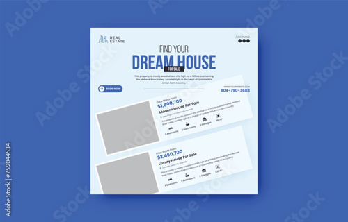 Dream house for sale real estate social media post or square flyer design template