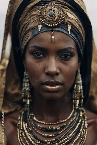 Close-up of Woman in Turban: Mystical Beauty