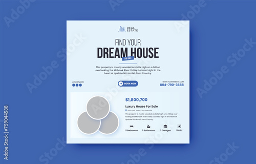 Dream house for sale real estate social media post or square flyer design template