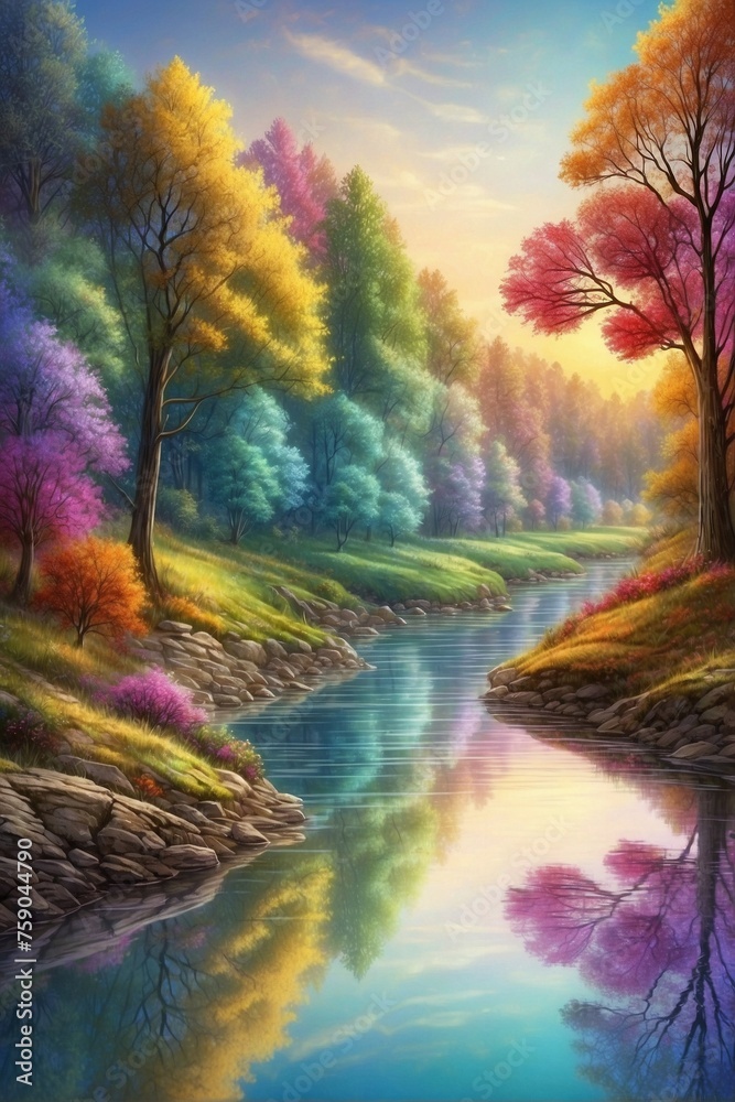 Reflection of Colorful Trees in the River: Natural Wonder