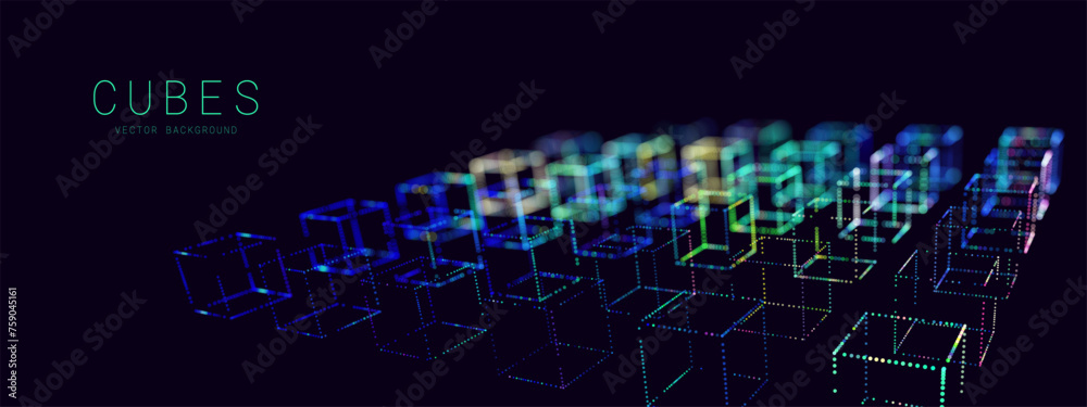 Obraz premium Blockchain Abstract Cubes Technology Background. Artificial Intelligence Data Cells Concept. Big Data Visualization. Vector Illustration.