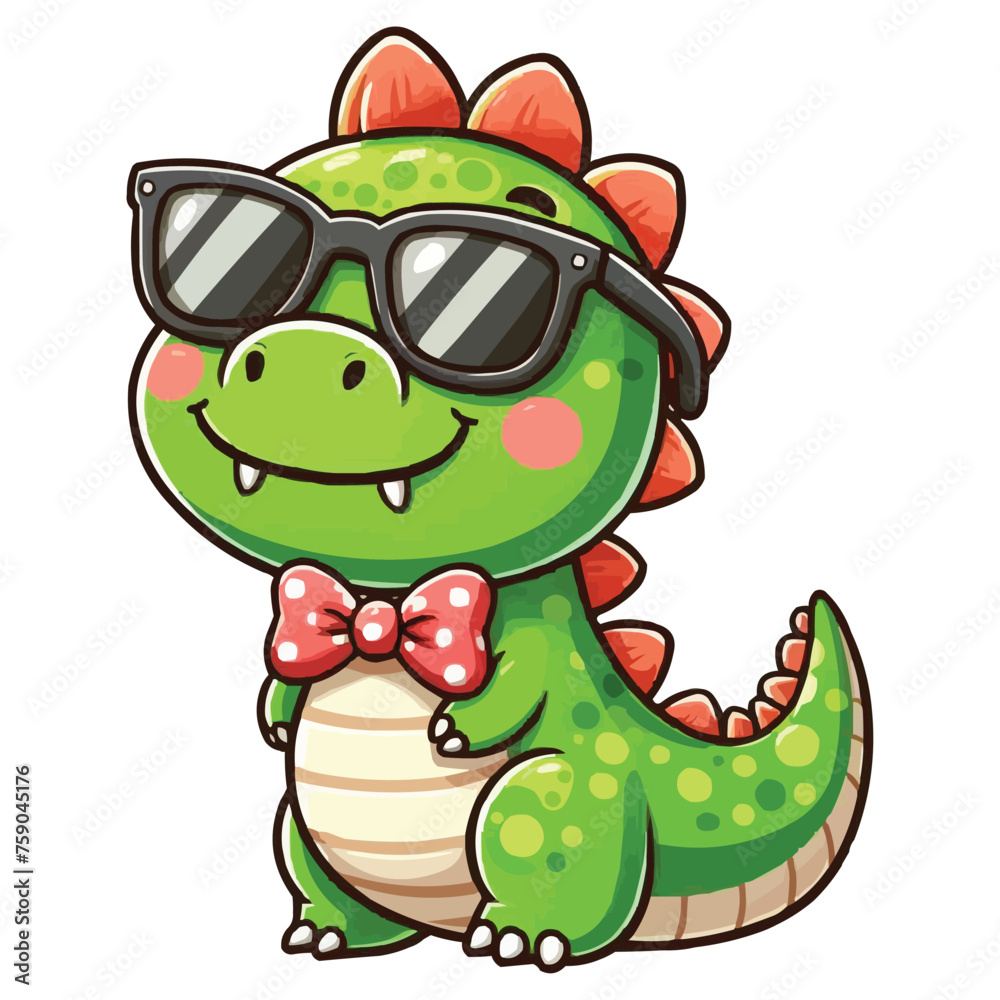 Fototapeta premium vector Cute dinosaur wearing sunglasses cartoon